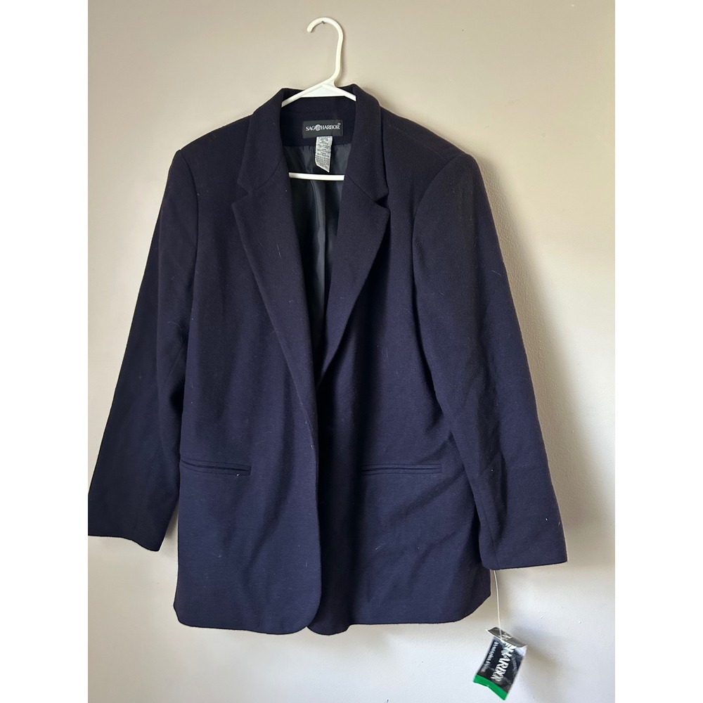 NWT Sag Harbor Women's Navy‎ Blue Wool Blend Blazer Size 18 Classic Winter Plus